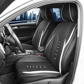 AUTOKING Universal Leather Car Seat Covers Full Set,Waterproof Leather Seat Covers for Car, Four Season Leather Seat Covers,Car Accessories Interior,Universal Fit for Most Trucks,SUV,Van(Black)
