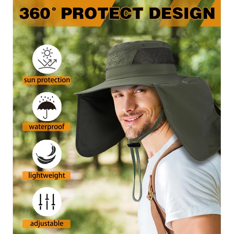 Wide Brim Sun Hats with Breathable for Fishing, Hiking (US,