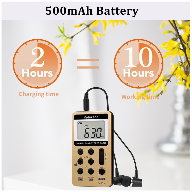 Retekess V112 AM FM Radio Portable, Mini Radio,Digital Tuning Rechargeable