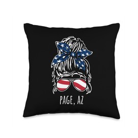 Page AZ Messy Hair Bun Ribbon Sunglasses Design Throw Pillow