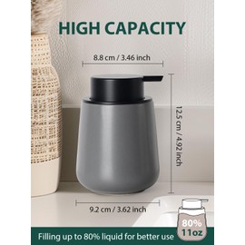 Bosilunlife Ceramic Soap Dispenser for Kitchen & Bathroom, 11 oz Refillable Liquid Hand Soap Dispenser for Lotion and Dish Soaps, Ceramic Bottle with Large Pump, Grey