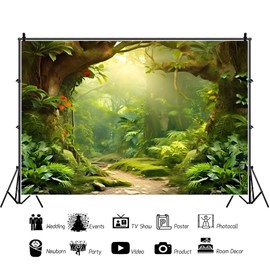 Ttincceer Enchanted Forests Backdrop 3 x 2.5 m Tropical Rainforest Jungle Landscape Background Watercolour Palm Leaves Botanical Photography Backdrop Children Adults Portrait Shooting Props