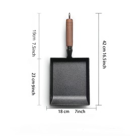 LI-GELISI Pre-Seasoned Cast Iron Tamagoyaki Pan - 9x7 Inch Japanese Rolled Omelet Pan, Non-Stick & Rust-Resistant, Ready to Use with Wood Handle, Works on All Stovetops, Camping & Kitchen
