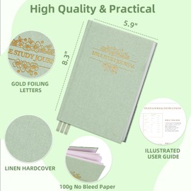 XKDOUS Bible Study Journal Church Notes Journal, Study Supplies Bible Notebooks for Note Taking Reflection Prayer, 8.6’’ Guided Bible Study Notebook for Women, Linen Green