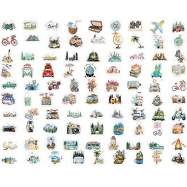 100 Pieces Outdoor Travel Stickers, Decor Stickers for Journaling, Scrapbook Stickers Accessories for Suitcase, Scrapbook, Skateboard, Laptop, Motorcycle, Snowboard, Luggage
