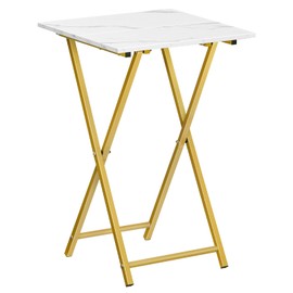 HOOBRO Folding TV Tray Table, Wooden TV Tray, Portable Sofa Side Snack Table, Industrial Desk for Small Spaces, Space-Saving, Easy to Install and Fold, Marble and Gold DM27BZ01