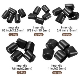 sourcing map 50pcs Round End Protective Caps Rubber Cover 1/2" 5/8" 3/4" 7/8" 1" Black Screw Protector for Screw Bolt, Plumbing Pipe