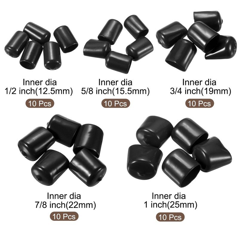 sourcing map 50pcs Round End Protective Caps Rubber Cover 1/2"