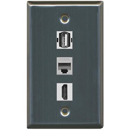 RiteAV - 1 Port HDMI USB A-A and 1 Port Cat6 Ethernet Wall Plate - Stainless Steel