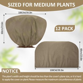 Wesnoy 12 Pcs Winter Plant Covers Freeze Protection 39.4x23.6 Inch Horizontal Shrub Tree Rose Plant Protection Bags Frost Blanket with Drawstring for Fall Winter Outdoor Garden Planting (Brown)