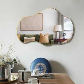 womilous Gold Irregular Mirror, Asymmetrical Mirror, 30"x20" Modern Wavy Shaped Mirrors, Wall Mirrors Decorative for Living Room Bathroom Bedroom Hallway Entryway Fireplace