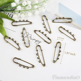 Framendino, 50 Pack 2 Inch Bronze Large Safety Pins Iron Brooch with 3 Loops Metal Pins Brooch for DIY Garment Blankets Skirts Knitted Fabric Crafts