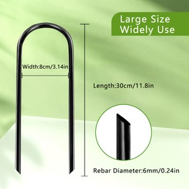 Gabotrie 8Pcs Trampolines Wind Stakes, 12 Inch Landscape Staples, Heavy Duty Trampoline Anchors, U-Shaped Garden Stakes, Ground Stake with T Hook for Soccer Goals Trampoline Camping Tents (Black)