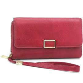 YERUUE Geldbörse Damen aus PU Leder Langes Geldbeutel Damen mit RFID Schutz Portmonee für Frauen mit 18 Kartenfächern und abnehmbare Geldbörsen Armband (Burgunderrot)