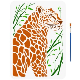 FINGERINSPIRE Leopards Pattern Stencils with a Paint Brush 11.7x8.3Inch Plastic PET Tree Branches Painting Stencils Animal and Plants Drawing Stencils Animal Themes Template for Wall Fabric Floor