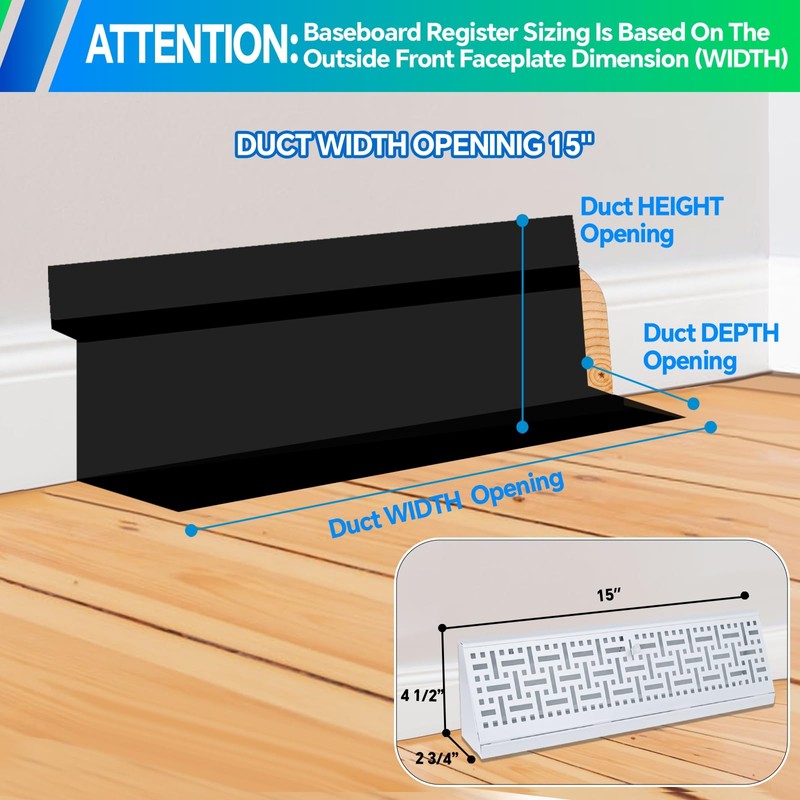 Flowild Flowild 15 Inch Baseboard Register (Duct Opening Size) -