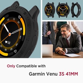 Miimall Armour Case Compatible with Garmin Venu 3S 41mm, Soft TPU Bumper Cover, Anti-Scratch Shockproof Case for Garmin Watch Venu 3S 41mm-Black