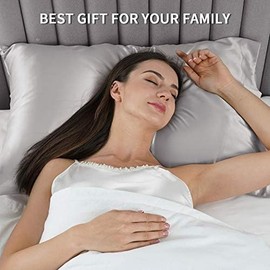 Vividomm 22 Momme 6A Grade Mulberry Silk Pillow Case Both Sides 100% Natural Pure Silk PillowCover/Sham for Hair and Skin Envelope/Tucking Closure Standar Queen King (Cloud Silver, Queen-1 Pack)