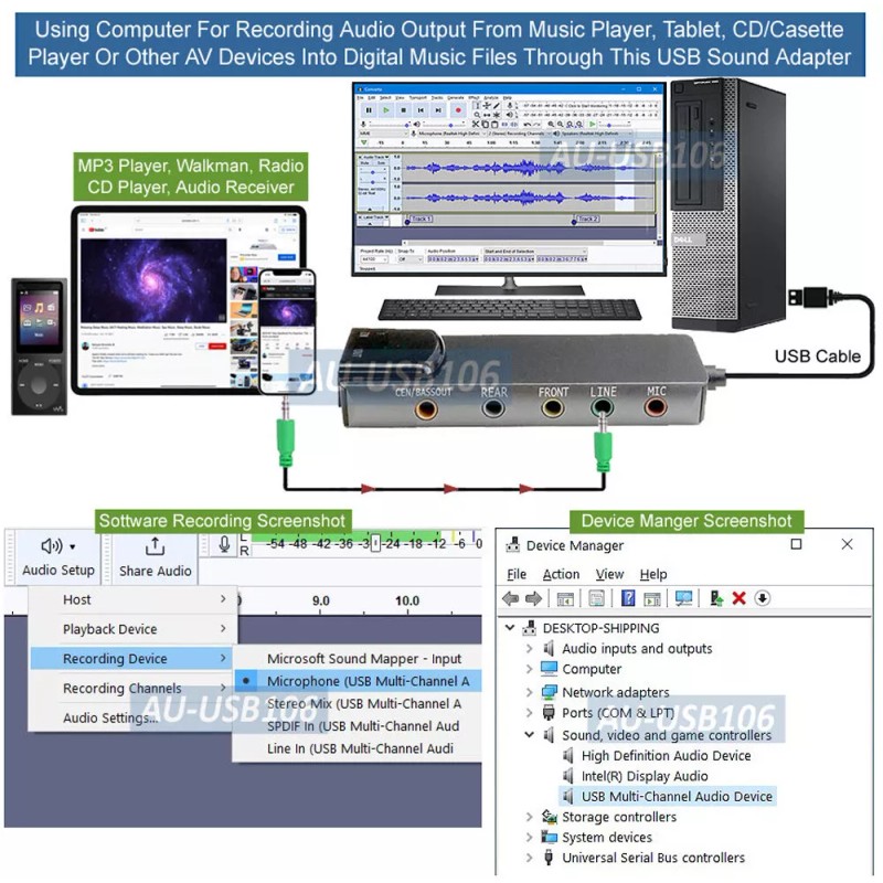 Unbranded USB 5.1 Channel Virtual Surround Sound Card With Mic