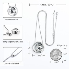 Forever in My Heart,No Longer by My Side Pet Cremation Jewelry for Ashes of Dog/Cat Funeral Keepsake Urn Necklace Paw Print Memorial Necklace