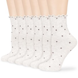 Mcool Mary Women's Ruffle Socks,Casual Ankle Breathable Knit Cotton Cute Polka Dot Crew Frilly Sock 6 Pack