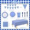 Gatherfun Gingham Blue and White Party Supplies Disposable Paper Plates
