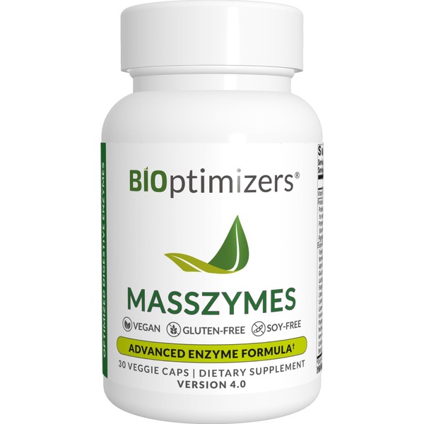 BiOptimizers - MassZymes 3.0 with AstraZyme - Digestive Enzyme Supplement for Better Absorption - Relief from Bloating, Constipation, and Gas - Contains Lipase, Amylase, and Bromelain, 30 Capsules