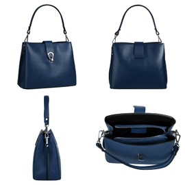 Cluty 101015 Women's Real Leather Shoulder Bag, Made in Italy, Elegant City Bag, Shopper with Screw Lock, blue, One size