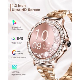 Smart Watches for Women(Answer/Make Calls) with Diamonds, 1.3” HD Bluetooth Smart Watch for Android iOS Phones, Fitness Activity Trackers Smartwatch with Heart Rate/SpO2/Sleep Monitor