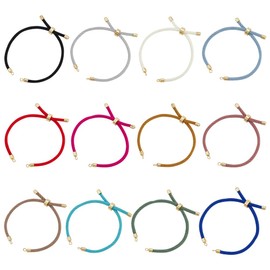 UNICRAFTALE Pack of 12 12 Colours Sliding Bracelets Nylon Bracelet with Twisted Cord and Chain Links with Brass Fittings Adjustable Bracelet Chains for Jewellery Making DIY Bracelet Making