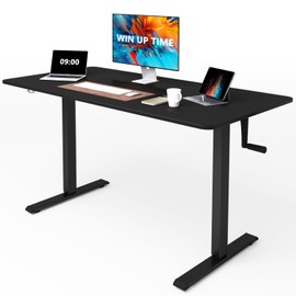 Win Up Time Whole Piece Top Manual Standing Desk - Adjustable Height Crank Stand Up Sit Desk with Frame & Desktop, 40 x 24 in Black