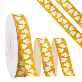 Ftuuo Autumn Maple Leaf Cotton Twill Tape Ribbon，5/8 Inch x 10Yard Orange Cotton Herringbone Ribbons for Fall Thanksgiving Harvest DIY Crafts Baking Sewing Crafts Home Decor