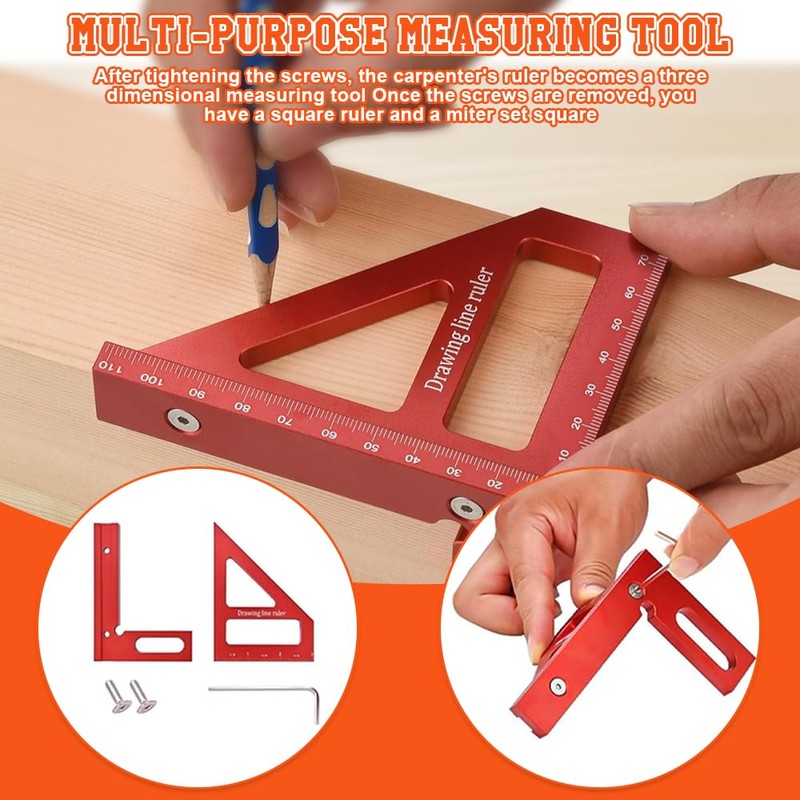 HEKOBAG 3D Multi Angle Measuring Ruler, 45/90 Degree Aluminum Alloy