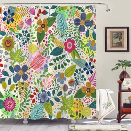 Aipon Colorful Floral Shower Curtain Boho Flower Green Leaf Shower Curtains for Bathroom Spring Wildflower Botanical Plant Bohemian Waterproof Fabric Bath Curtain Decor 72 X 72 Inches