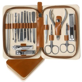 Kit de Manicura y Pedicura EUARD de 17 Piezas - Instrumentos de Acero Inoxidable (Cortauñas, Tijeras, Pinza, Limador, Espátula, Sacabarrillos y Más) - Incluye Estuche de Viaje Elegante - Ideal para Mujeres y Hombres（Marrón）