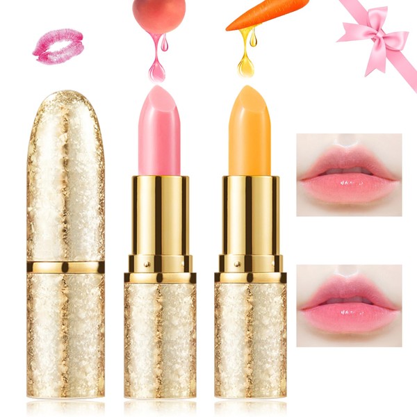 Likesing 2 Piece Lipstick Set Flowers Temperature Sensitive Colour-Changing Pink Magic Lip Colour Changing Lipstick Crystal Jelly Colour Changing Lipstick Lip Balm Girls Gift