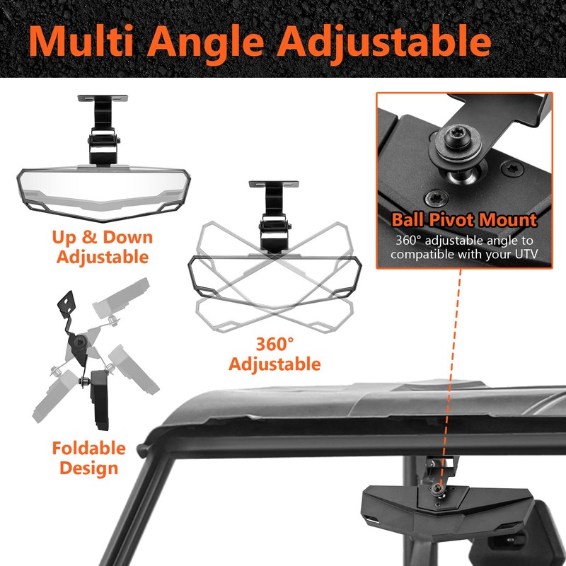 BARQUPO Convex Rear View Center Mirror Wide Angle Foldable Curved