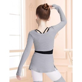 Avrigirl Knitted Crop Grey Ballet Sweater for Girls, Dance Skirts with Shorts Cover up for Gymnastics, Skating