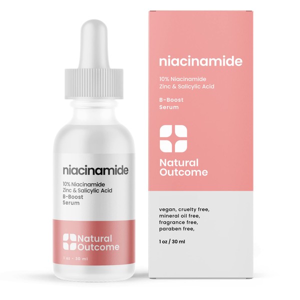 Niacinamide Serum for Face by Natural Outcome Skin Care, B-Boost Niacinamide 10% Plus Zinc 2% Salicylic Acid + Hyaluronic Acid, Acne Treatment + Pore Reducing Serum + Even Skin Toner