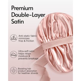 Yanideer 3 pcs Silk Bonnet for Sleeping Double Layer Satin Lined Hair Satin Bonnet with Tie Band for Black Women Curly Hair