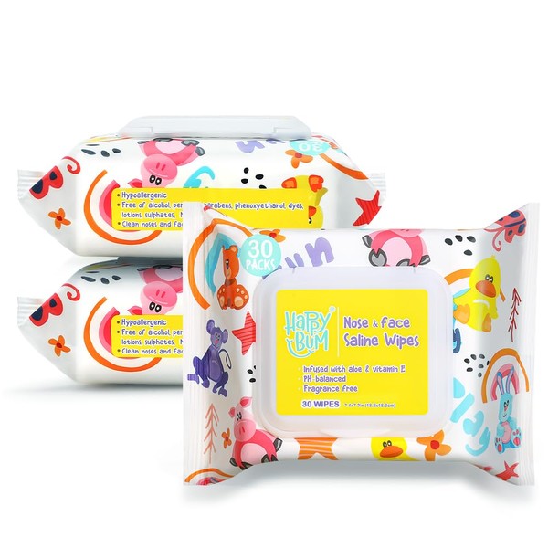HAPPY BUM - 90 Count Baby Wipes, Unscented, 7.4 x
