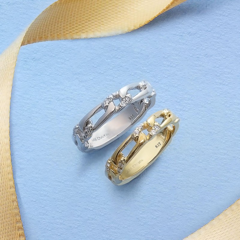 Lara Christie Pinky Ring, Women's 925 Silver, Yellow Gold, Figaro