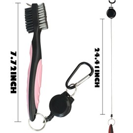 Golf Club Brush and Club Groove Cleaning Brush Nylon Steel Wire Double-Sided Golf Cleaning Brush，with Shrinkable Nyion Thread,Must-Have Golf Accessory for Golf Enthusiasts (Pink+Blue)