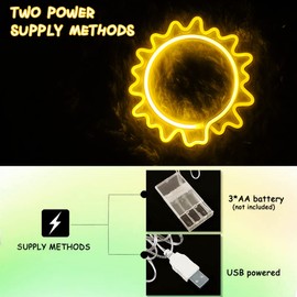 ENUOLI Sun Neon Signs, Neon Lights Signs Sunflower Warm White Light up Signs for Wall Decor Battery and USB Operated Neon Decorative Lights for Home, Bedroom, Bar, Party, Wedding, Christmas