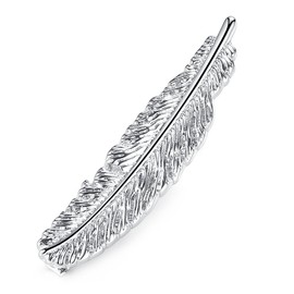 HONEY BEAR 1.92" Mens Feather Tie Clip Bar Stainless Steel Novelty Tie Pin Silver 4.9cm