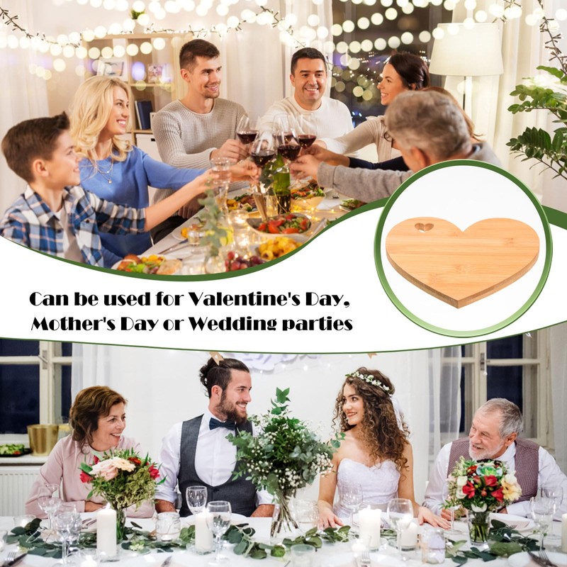 MoDooris 3Pcs Bamboo Heart Shaped Cutting Board Valentine's Day Heart