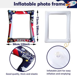 1pc Outer Space Theme Inflatable Photo Booth Selfie Frame Giant Universe Planets Astronaut Party Blow Up Picture Frame Meteorites Rocket Party Decor for Boys Girls Birthdays Party Supplies