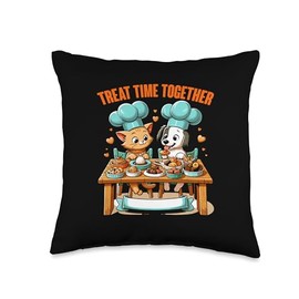Treat Time Together Pet Food Kibble Cat Dog Lover Owner Throw Pillow
