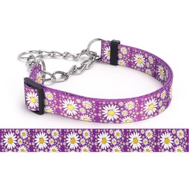 Bbmmayy Martingale Collar for Dogs, No-Slip Escape Proof Choke No Pull Cinch Daisy Print Soft Nylon Dog Training Collars Adjustable for Medium Large Breed Pet Dogs (Purple, M)