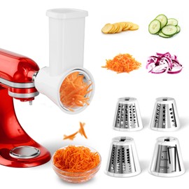 Slicer Shredder Attachment for KitchenAid Stand Mixer, Cheese Grater Attachment for Kitchenaid, Salad Maker, Grinding Powder, Dishwasher Safe with 4 Blades, White